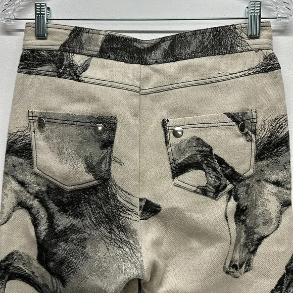 Taller Marmo Pants Pant Straight Studded Black Horse Stallion Cream Size 42 US 6 - Picture 5 of 10